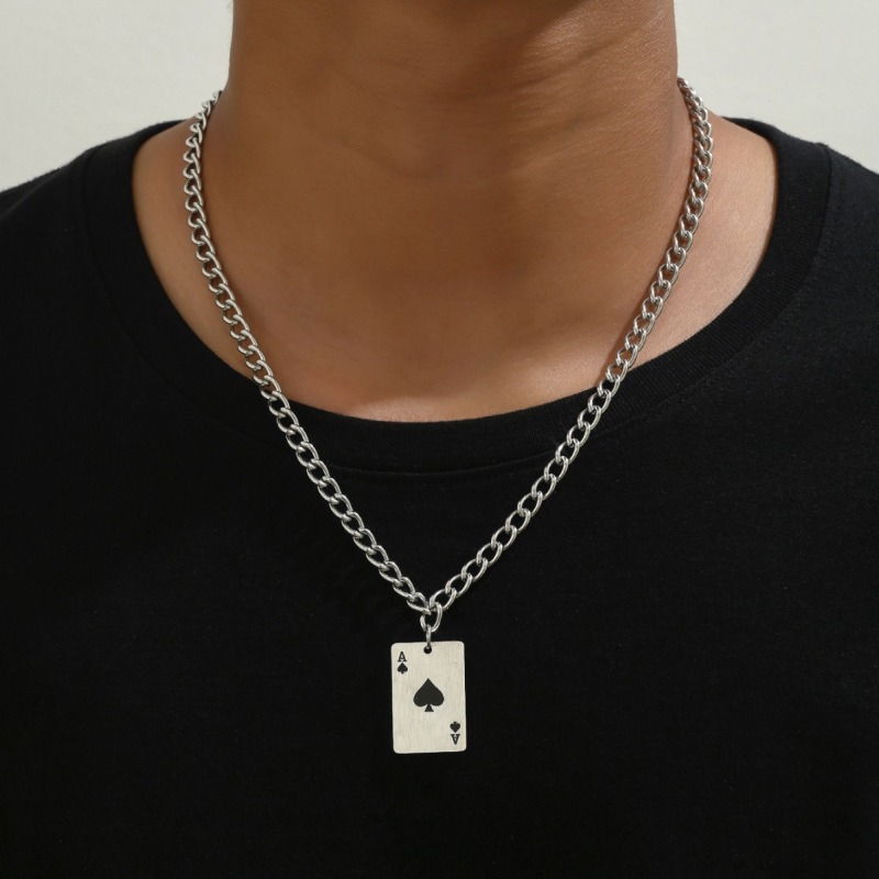 a5fbd2f8-e5da-44fc-a6f0-276196025cbe.jpg Creative Stainless Steel Poker Black Peach A Necklace For Men - Image 1
